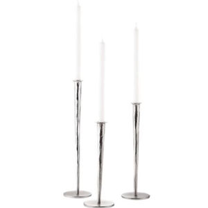 Set Of 3 Tall Silver Forged <b>Taper</b> <b>Candle</b> Holders Modern Hand Hammered Aluminium Metal Candlesticks With Round Base For Best Sale - Product Image 1