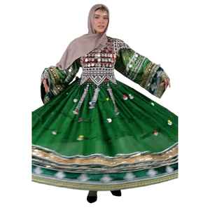 Afghani Womens <b>Linen</b> Satin Casual <b>Dress</b> Handmade Sequined Embroidery Button Detail Natural Comfortable Fit Everyday Wear Casual - Product Image 1