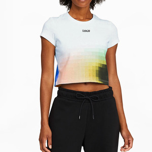 Top Corto para Uso Casual al Aire Libre con Bloques de Color 2026, Camisetas Cortas Elegantes para Mujer, Ropa Casual, Tela Jersey Ligera - Product Image 1