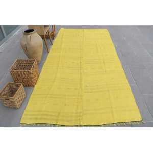 Vintage Turkish Rug, 4.6x9.9 ft Large Rug, <b>Yellow</b> Brown Floral Rug - Product Image 1