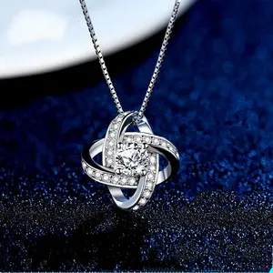 High quality silver necklace cubic zirconia pendent dainty 18k gold plated 925 sterling silver love knot necklace