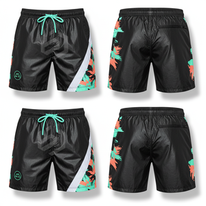 Men's Black Quick Dry Board <b>Shorts</b> With Drawstring Waist And <b>Zipper</b> Pockets Sublimation Print Casual Style Mid Rise - Product Image 1