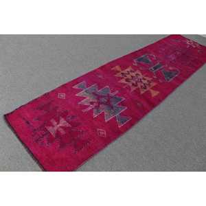 พรมเฮอร์กีขนาด 2.8x10.8 ฟุต พรมวินเทจตุรกี พรมลายดอกไม้สีแดงน้ำเงิน - Product Image 2