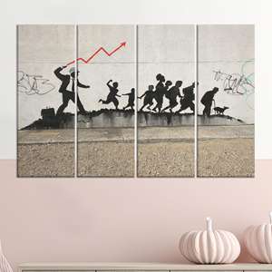 Lienzo de Graffiti Político: Arte Atrevido del Capitalismo, Empresarios y Niños, JUEGO DE 4 LIENZOS - Product Image 1