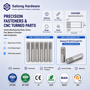Goupille en acier allié moletée sur un côté, finition brillante, 12 mm, haute précision, sur mesure pour machines industrielles Saitong St-0012 - Product Image 1