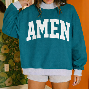 Oversized Women's Stand Collar Printed Streetwear Sweatshirt Minimal Design Relaxed Fit Warm Autumn <b>Winter</b> <b>Top</b> with Badge - Product Image 1