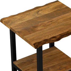 Table d'appoint de salon HMS de 24 pouces avec style industriel moderne, structure carrée en bois massif et fer, couleur marron noir, avec étagère L - Product Image 3
