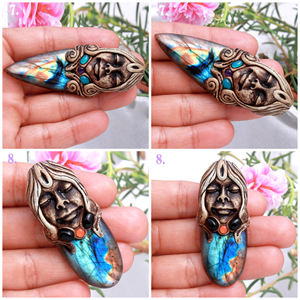 Labradorite จี้หินลาบราดอไรต์สีน้ำเงิน,เครื่องประดับลูกปัดดินเหนียวเครื่องประดับดินโพลิเมอร์อุปกรณ์เครื่องประดับต่างหูดินเผาเครื่องประดับขายส่ง - Product Image 2