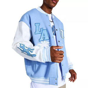 Varsity Vestes Street Style Tackle Sergé Broderie Baseball Vestes Letterman Rayures Col Montant Plus La Taille Hommes Vêtements D'hiver - Product Image 4