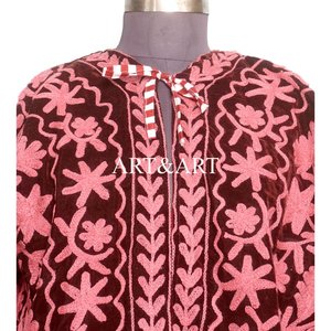 Veste courte pour femme en velours bohème brodée à la main, motif floral, éco-responsable, matelassée, imprimée, 100% coton, coque en coton - Product Image 3