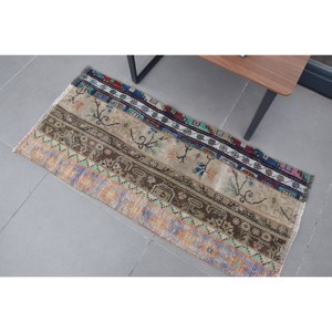 Alfombra Turca Vintage, Alfombra Pequeña de 2.1x4.4 pies, Alfombra de Lana Abstracta Azul y Roja - Product Image 4