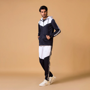 Venta al por mayor de alta calidad Slim Fit Casual sólido chándales sudaderas con capucha 100% algodón nuevo diseño de los hombres chándal de dos piezas - Product Image 4