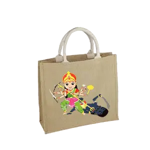 Screen printing jute shopping bag, grocery jute bag Indian God Maa Durga printing made in India West Bengal
