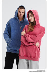 Sweat à capuche long délavé à l'acide, coupe classique, logo personnalisé OEM, 100% coton, lavage vintage, 300 grammes, automne pour homme - Product Image 4