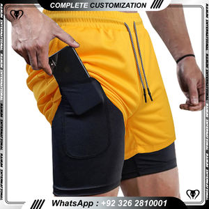 Style chaud séchage rapide poche zippée 2 en 1 entraînement hommes Shorts d'entraînement couche de Compression Shorts - Product Image 4