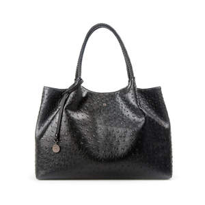 Sac fourre-tout en cuir vegan noir Naomi avec broderie et décoration lettres, fermeture éclair, couleur unie pour toutes les saisons - Product Image 1