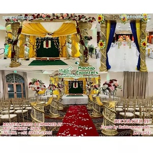 Magnífico Mandap de Cristal Dorado para Bodas Indias, los Mejores Pilares de Cristal FRP, Decoración de Mandap para Bodas, Gran Mandap Dorado para Bodas en el Reino Unido - Product Image 1