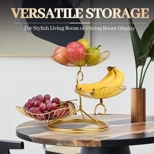 Soporte de cesta de frutas dorado de 3 niveles estructurado altamente notable, Frutero de Metal moderno para el hogar, cocina, decora tu mesa - Product Image 4