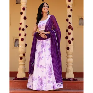 Conjunto de Lehenga Floral para Mujer Zaira Levender, Chifón Puro - Product Image 5