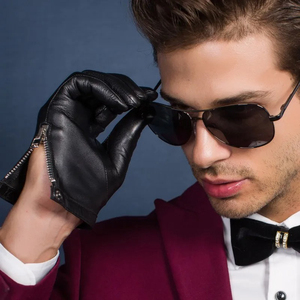 High Quality Men's Genuine Sheepskin Leather Full-<b>Finger</b> <b>Gloves</b> Autumn Winter Warm Touch Screen <b>Gloves</b> Printed Plain Daily Use - Product Image 3