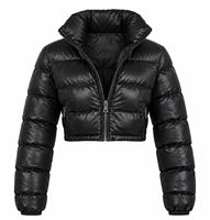 Veste matelassée imperméable noire grande taille pour femme, col montant, fermeture éclair, rembourrage en coton, manteau d'hiver décontracté
