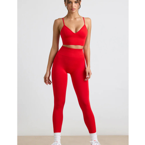 Tight Fitted V-Neck Padded Sports Bra & <b>Leggings</b> Tights Squat Proof Fabric Non See Through Material Lightweight <b>Yoga</b> Sets - Product Image 5