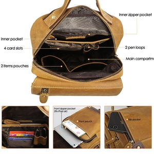 Sac à dos en cuir véritable pour le collège Intérieur multi-poches Outdoor Travel Business Leather Rucksack Bags Casual Sustainable Bags - Product Image 4