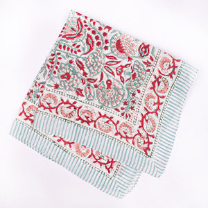 Bandana en coton floral fait main, léger, écologique, respirant, à nouer, en tissu doux imprimé au bloc, lavable, toutes tailles - Product Image 6