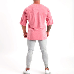 Transpirable High Street Color Rosa logotipo personalizado lavado ácido camiseta hombres Vintage lavado Camiseta 100% algodón Vintage camiseta - Product Image 3