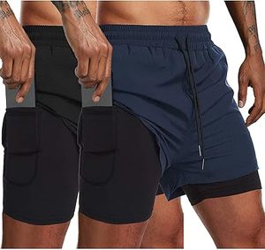 Short de sport décontracté pour homme à séchage rapide 100% coton avec ceinture élastique et poches à motif solide pour l'entraînement à la course à pied - Product Image 3