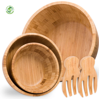 Ensemble de 3 bols à salade en bambou et ustensiles à salade Vaisselle naturelle Décoration écologique Vente en gros Produits vietnamiens