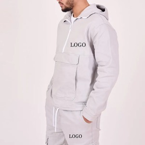 Unisex Eco-Friendly Winter Zipper <b>Tracksuits</b> Plus Size Custom Logo Wholesale Pullover Hoodie Set with Cargo Pockets for Jogging - Product Image 5