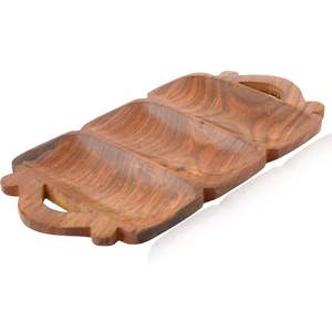 Bandeja octogonal de madera de acacia para servir con asas de metal para servir café, té, bebidas, bandeja hecha a mano - Product Image 6
