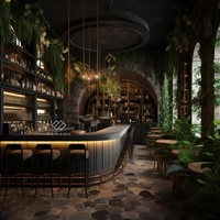 Comptoir de bar commercial incurvé sur mesure au design KFC moderne pour hôtels et centres commerciaux