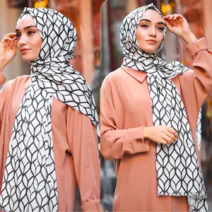 Muslim Solid White Farbe Geometric Digital Printed Headwear Wraps Schals Großhandel Hohe Qualität