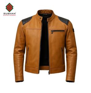 Chaqueta Casual de Invierno para Hombre, de Cuero Sintético, con Cierre, Cuello Mao, Diseño Sólido - Product Image 1