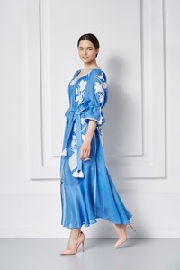 เดรสแบบมีเข็มขัดคอทรงสูงของผู้หญิงแขนแบบบอลลูนปักลายยูเครนแบบพิเศษ - Product Image 3