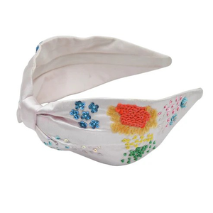 Ivory Suede Floral Headband Colorful Beads | Luxury Handmade Embellished Eco-Friendly Adjustable Hair Accessory for <b>Girls</b> Women - Product Image 6