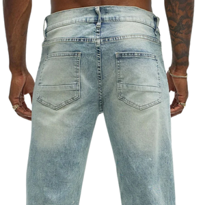 <b>Men's</b> High Quality Light Blue Distressed Denim Straight-leg <b>Jeans</b> Breathable Quick Dry Mid Ripped Casual Enzyme Washed 100% - Product Image 4