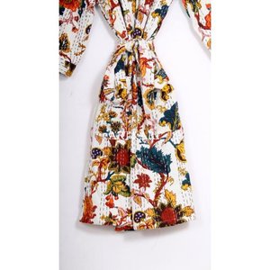 Women Sexy Vintage Printed Cotton Bathrobe in Hand Block Floral Design Summer Spring Season - Product Image 6