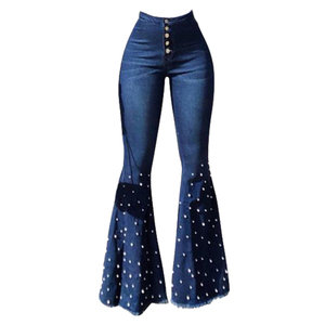 Venta al por mayor Saleh Enterprises: Pantalones vaqueros de mezclilla para mujer, de cintura alta, elásticos, ajustados, acampanados, ecológicos, de poliéster/algodón, vintage, rasgados. - Product Image 2