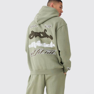 Conjuntos Deportivos Personalizados con Bordado de Cadena, 500 GSM, Pierna Recta, 100% Algodón, Felpa, Traje para Correr, Sudadera con Capucha y Pantalones Deportivos para Hombre - Product Image 4