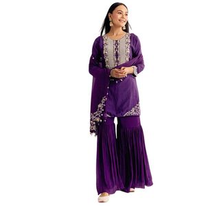 Abito Sharara in seta Dola con Organza Dupatta abito festivo di lusso per donna - Product Image 1