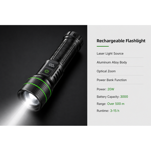 Torcia LED Tattica Super Luminosa 1000 Lumen con Zoom, Corpo in Alluminio a Lunga Durata, Ricaricabile, 5 Modalità, IP54, Portatile per Campeggio - Product Image 2