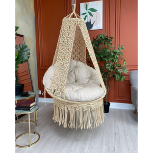 Silla Colgante de Macramé de Lujo para Exteriores, Hamaca de Algodón con Estructura Metálica para Jardín o Patio - Product Image 4