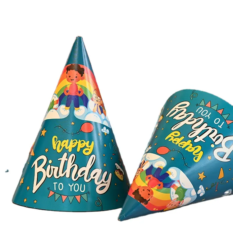 Exportador a granel de confianza Suministro Niños Dibujos animados Cumpleaños Sombrero Fiesta Decoración Corona Niño Niña Lindo Pastel Sombrero de papel para la venta