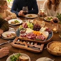 Ensemble de planches à charcuterie avec couteaux à fromage, planche de service ronde personnalisée de 19 pièces, cadeau de mariage, de fermeur de bien immobilier et de pendaison de crémaillère