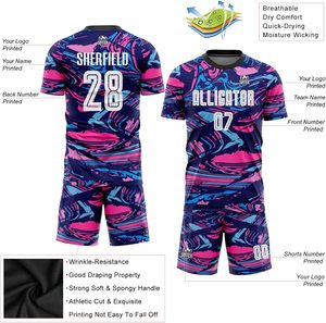 Conjunto de Camiseta y Pantalones Cortos de Fútbol Personalizados para Club, Sublimación Completa, Secado Rápido, 100% Poliéster, Cierre con Cordón, Ropa Deportiva para Partidos de Fútbol - Product Image 3