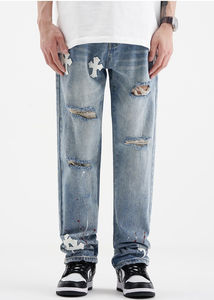 2025 nouveaux hommes en détresse jean croix motif Hip Hop Style respirant décontracté long jean pour printemps hiver haute rue mode - Product Image 2