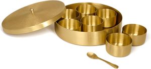 engraving design spice box with Brass Hand made beautiful design Spice Box Circular Metal with gold touch - Product Image 6